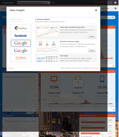 Dasheroo, with nifty thumbnails so you can see what type of graph or chart it is before you choose.