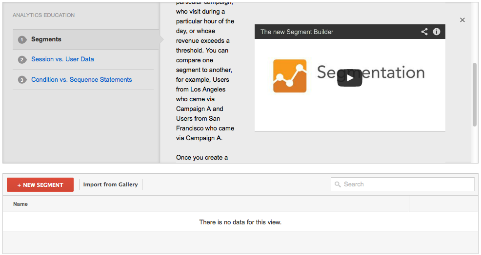 Google Analytics Segments - build your own or select from the gallery
