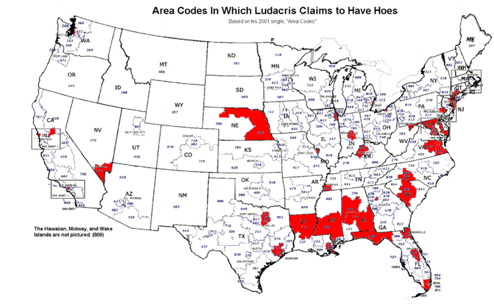 Dataviz; Mapping Ludacris' Hoes across the country