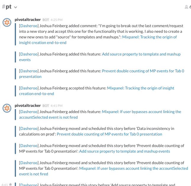 Dasheroo's slack app, the team's conversations before launch!
