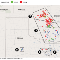 LA Times data viz on growing number of central US earthquakes.