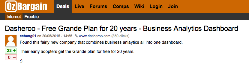 OzBargain site image with Dasheroo on it!