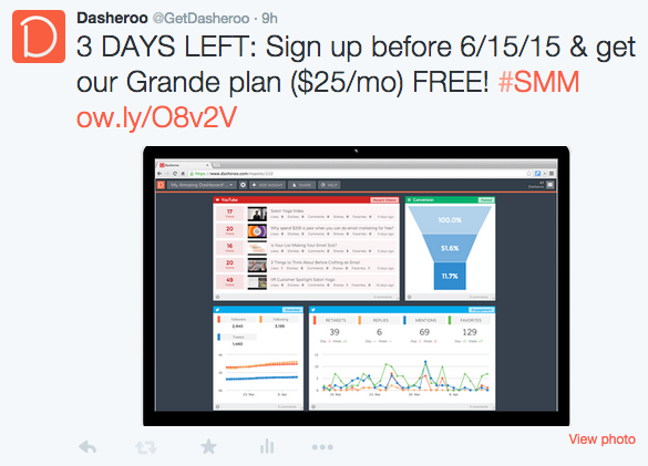 Dasheroo tweet of their time sensitive offer.