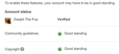 Verify your account to make sure you're in Good standing on YouTube.