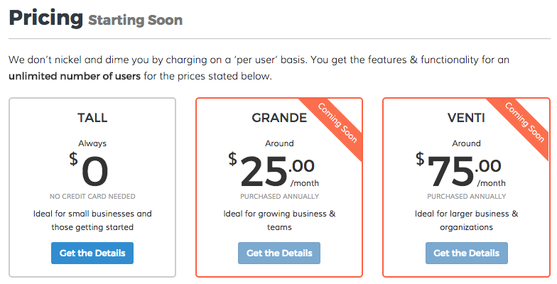 Dasheroo business dashboards pricing plan.