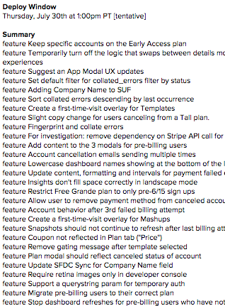 The long list team Dasheroo worked on in our release last week.