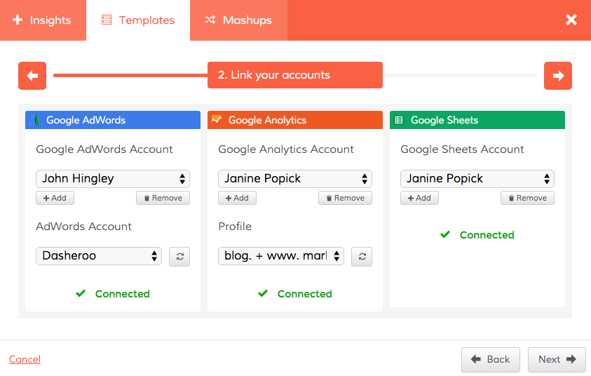 Connect your Google accounts in your Dasheroo dashboard