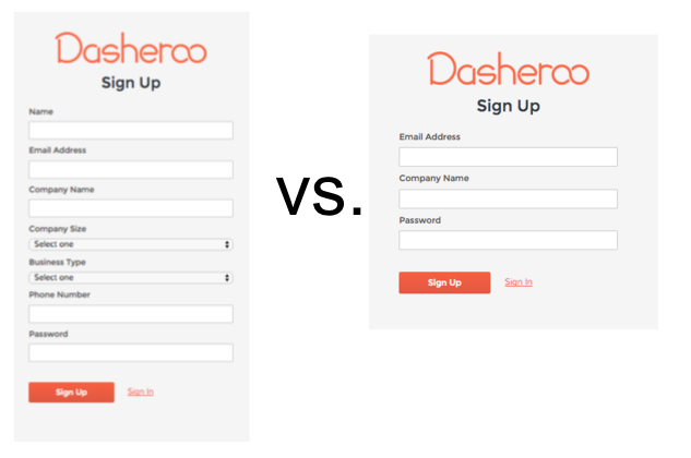 Dasheroo sign up form test dashboards