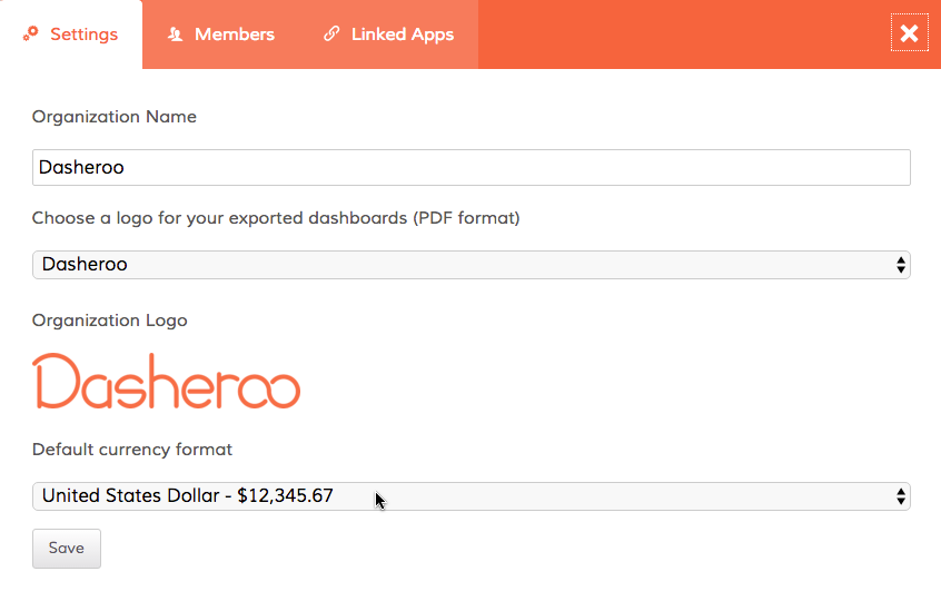 Dasheroo dashboards currency